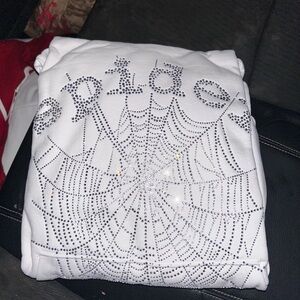 White Hoodie with Rhinestone Spider Web Design